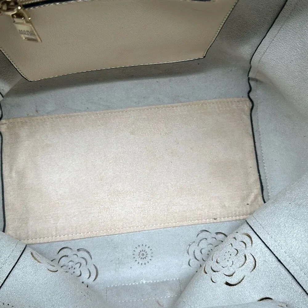 Marc New‎ York Andrew Marc Floral Laser Cut Tote Bag Cream Off White with Pouch